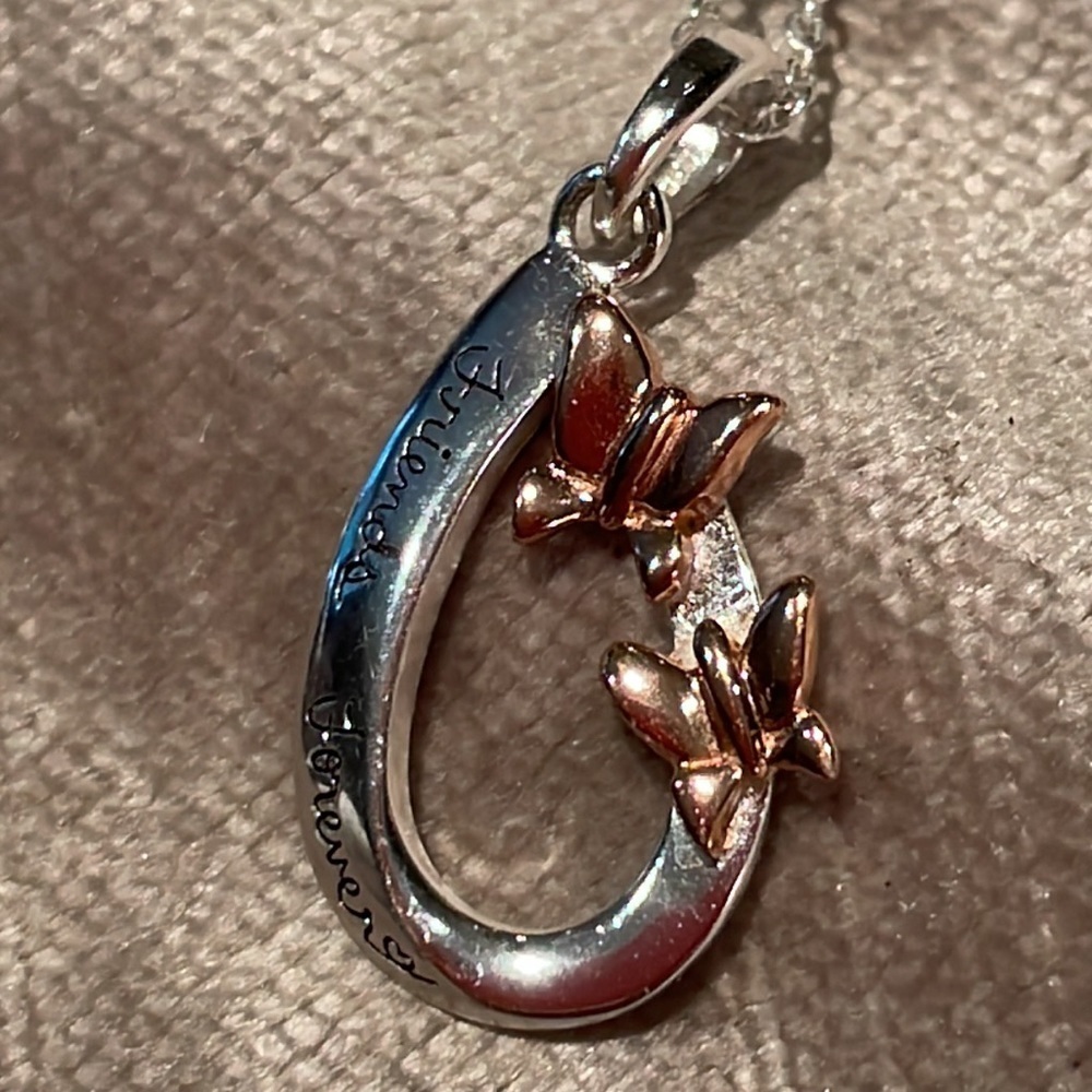 925 Sterling Silver “friends forever” Butterfly Pendant Necklace Italian